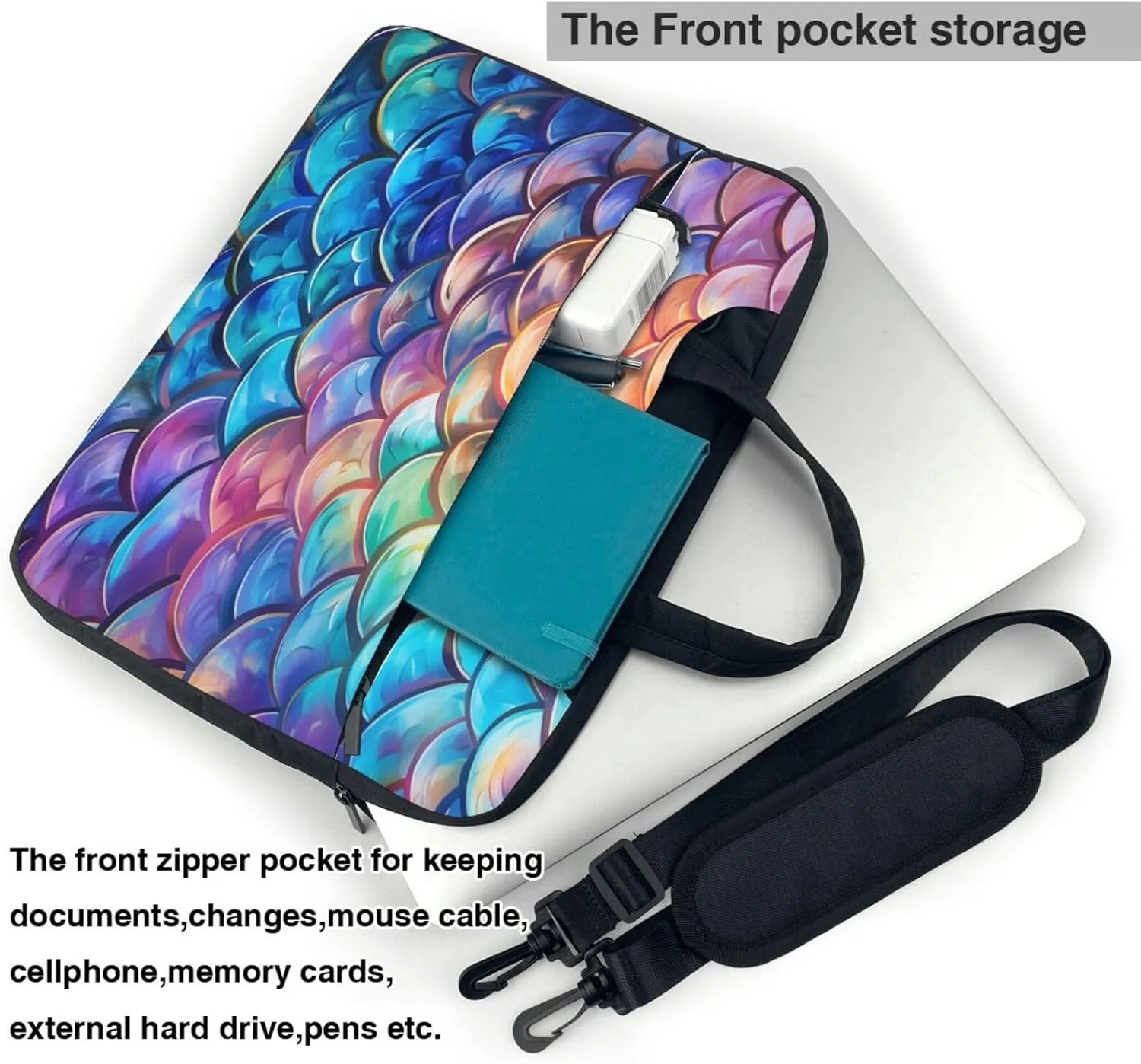 Laptop Case Bag Fantasy Mermaid Scales Colorful Briefcase Messenger Notebook Carrying Bag Case Sleeve For Women Men