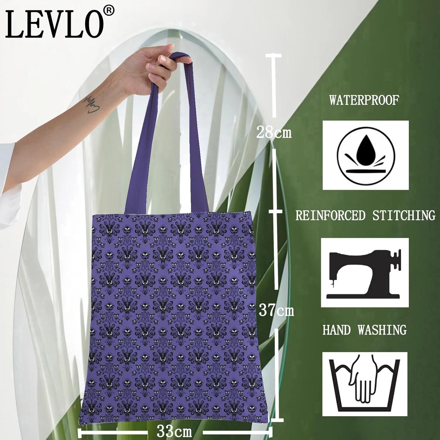 LEVLO Haunted Horror Makeup Bag - Spooky Purple Mansion Gift - Zipper Pouch Bag - Horror Ghost Merch