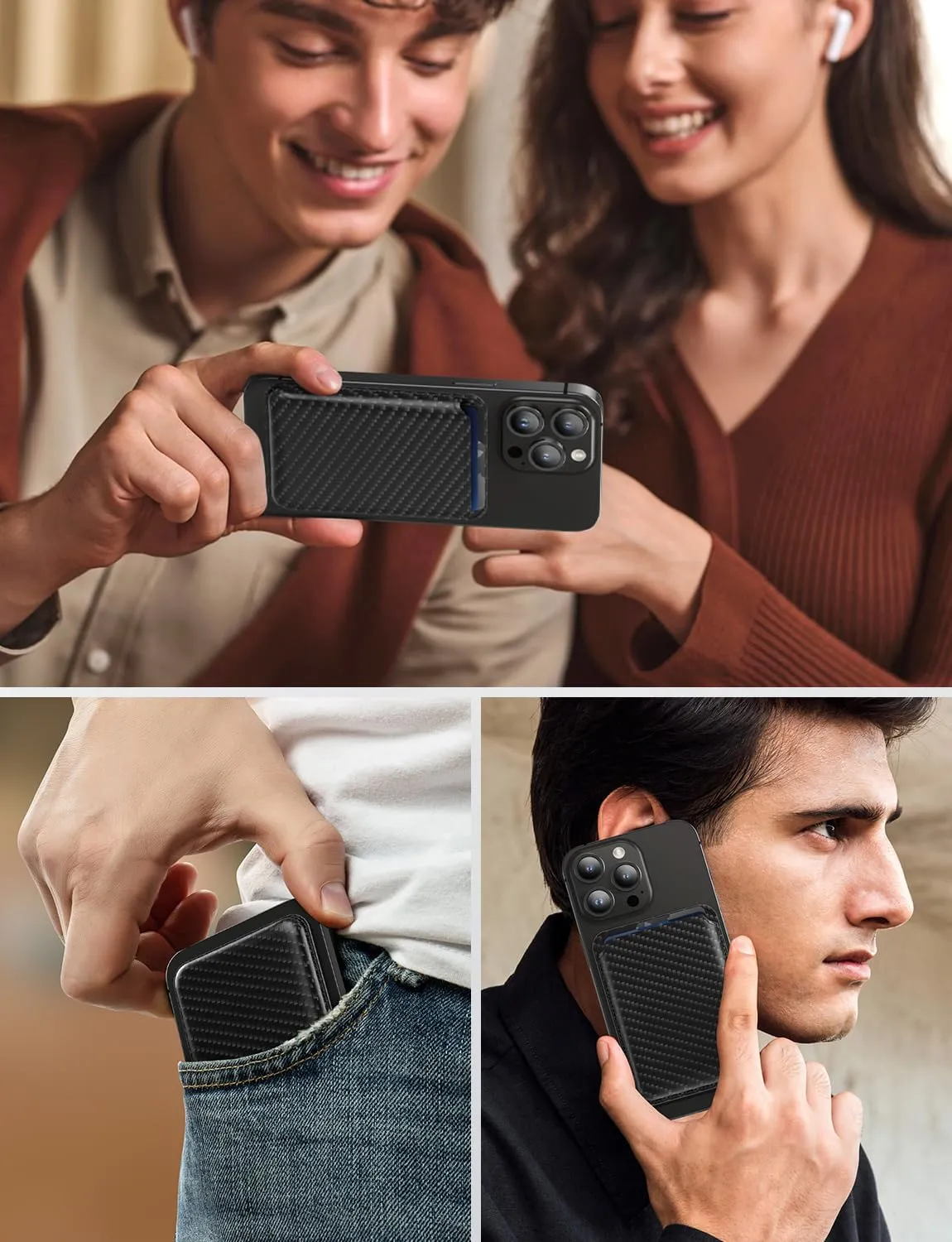 Magnetic Card Wallet Holder with MagSafe for iPhone 15 Pro Max/15 Pro/15 Plus/15,for iPhone 14 Pro Max/14 Plus/14 Pro/14, for iPhone 13 Pro Max/13 Pro/13/13 Mini, for iPhone 12/12 Pro/Max,Carbon Fiber