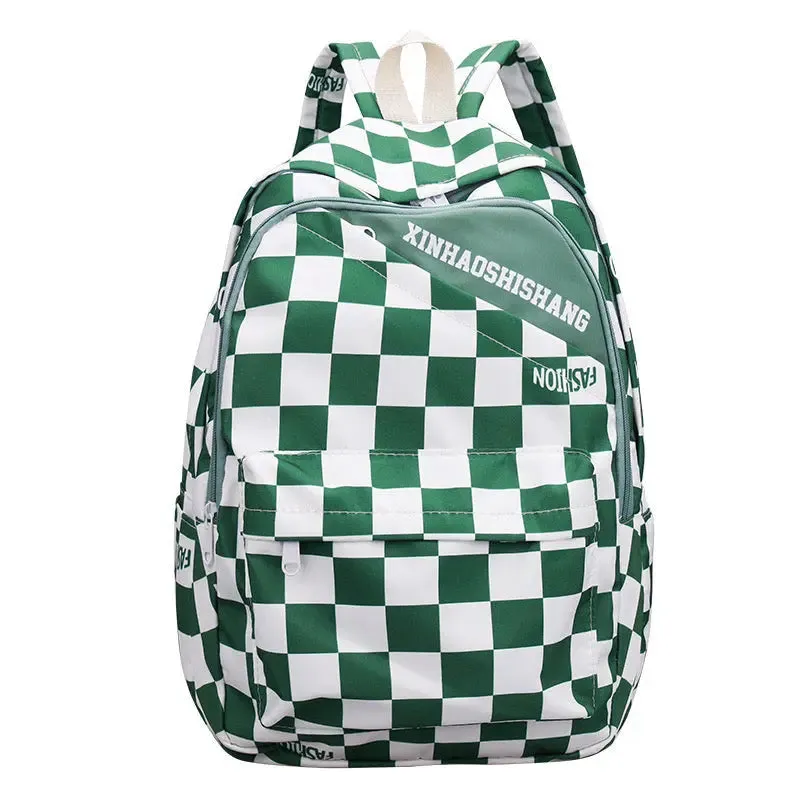 Men Colorblock Plaid Nylon Backpack 1228