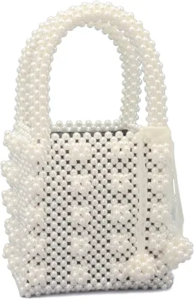 Miuco Womens Beaded Handbags Handmade Weave Crystal Pearl Tote Bags