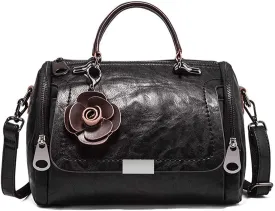 Mn&Sue Women's Cylindrical Doctor Style Handbag - Chic PU Leather Top Handle Satchel, Crossbody Purse for Ladies