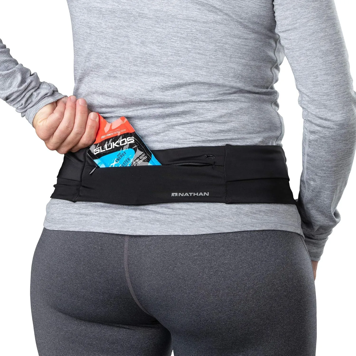 Nathan Zipster Fit Running Belt. Adjustable, Bounce Free Waist Pack. Pockets with Zippers. Runners Fanny Pack. Fits All iPhones, Android, Samsung etc. One-Size-Fits-All. for Men and Women