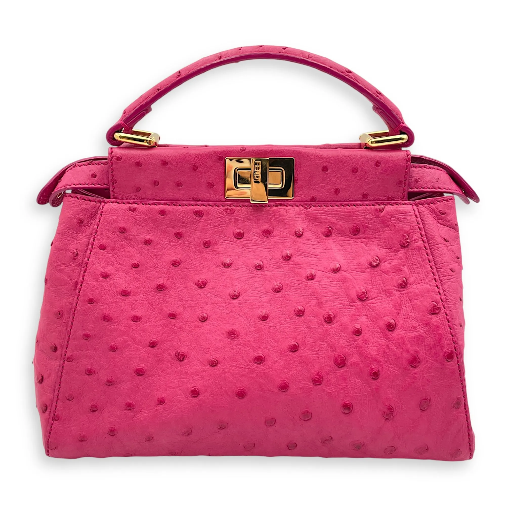 Peekaboo Mini Pink Crossbody Bag in Ostrich, Gold hardware