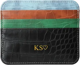 Personalisa Gold Silver Initial letters Credit Card Holder Wallet, PU Leather Ultra Slim Wallet, Thin Minimalist Credit Card Case Card Protector, Front Pocket Wallets for Men, Women (cro-colorful)