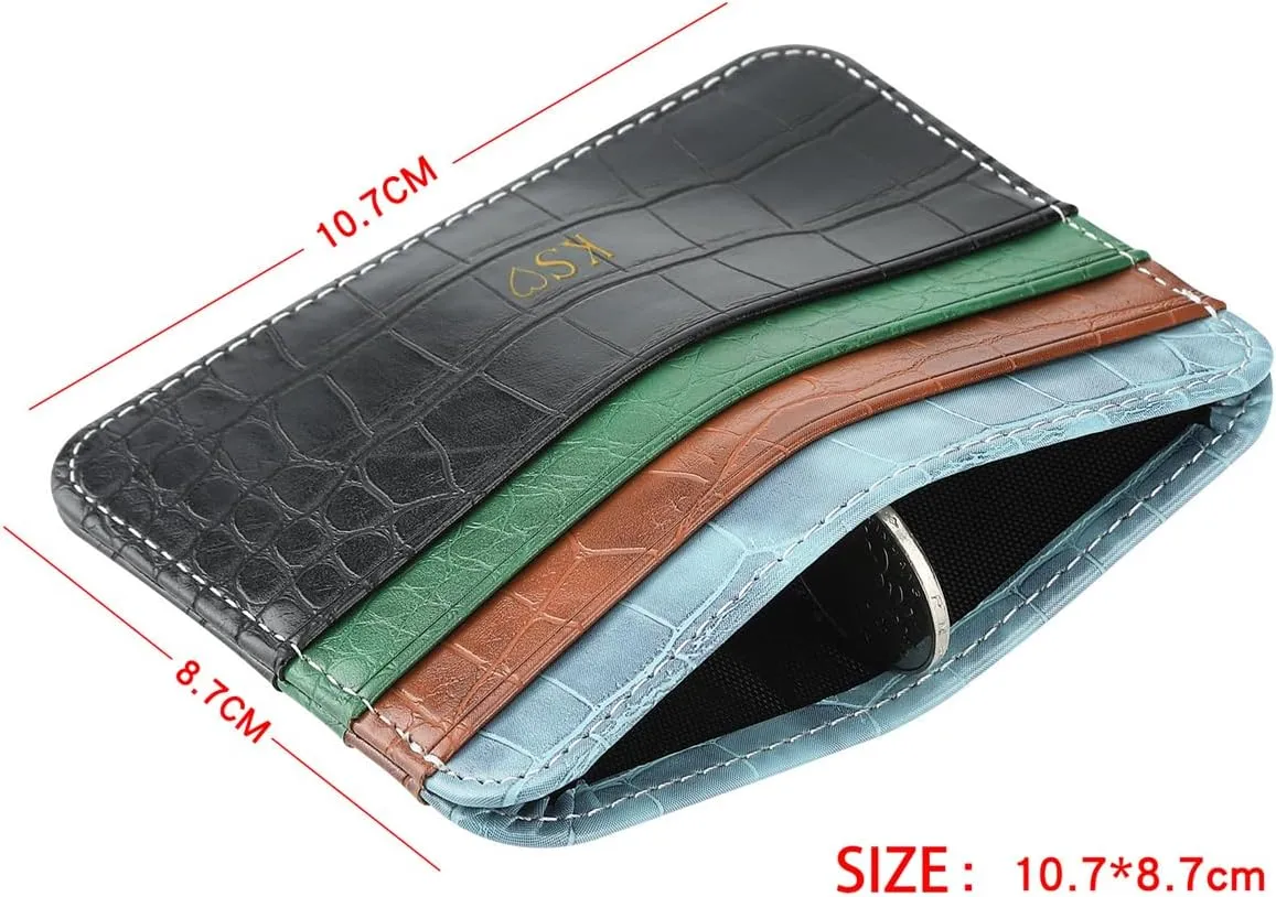 Personalisa Gold Silver Initial letters Credit Card Holder Wallet, PU Leather Ultra Slim Wallet, Thin Minimalist Credit Card Case Card Protector, Front Pocket Wallets for Men, Women (pebble black)