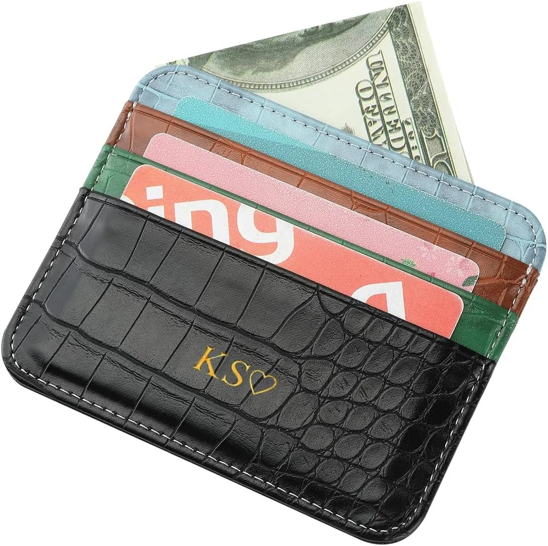 Personalisa Gold Silver Initial letters Credit Card Holder Wallet, PU Leather Ultra Slim Wallet, Thin Minimalist Credit Card Case Card Protector, Front Pocket Wallets for Men, Women (pebble black)