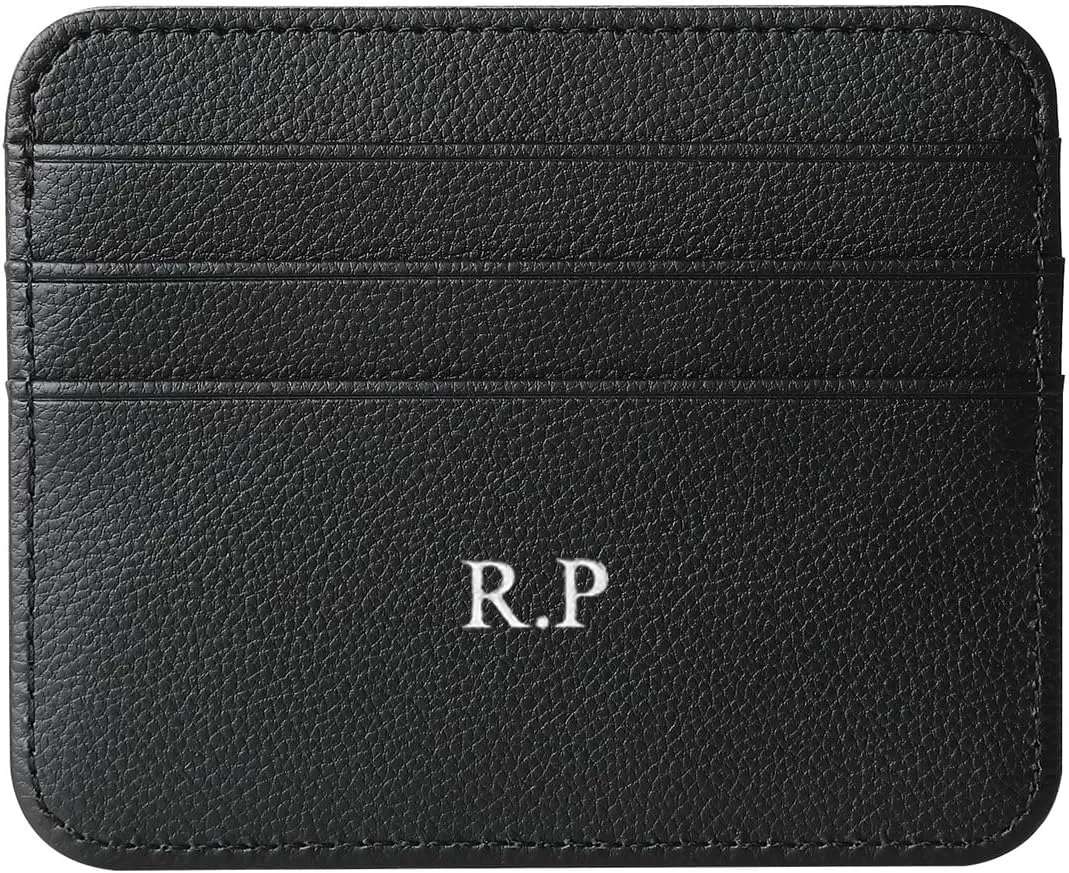 Personalisa Gold Silver Initial letters Credit Card Holder Wallet, PU Leather Ultra Slim Wallet, Thin Minimalist Credit Card Case Card Protector, Front Pocket Wallets for Men, Women (pebble black)