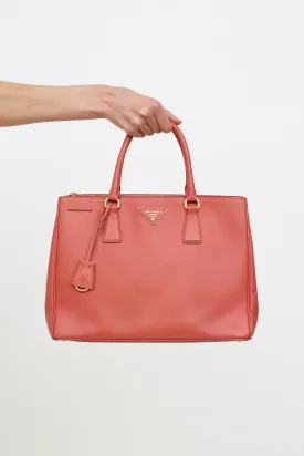 Pink Saffiano Leather Double Zip Galleria Bag