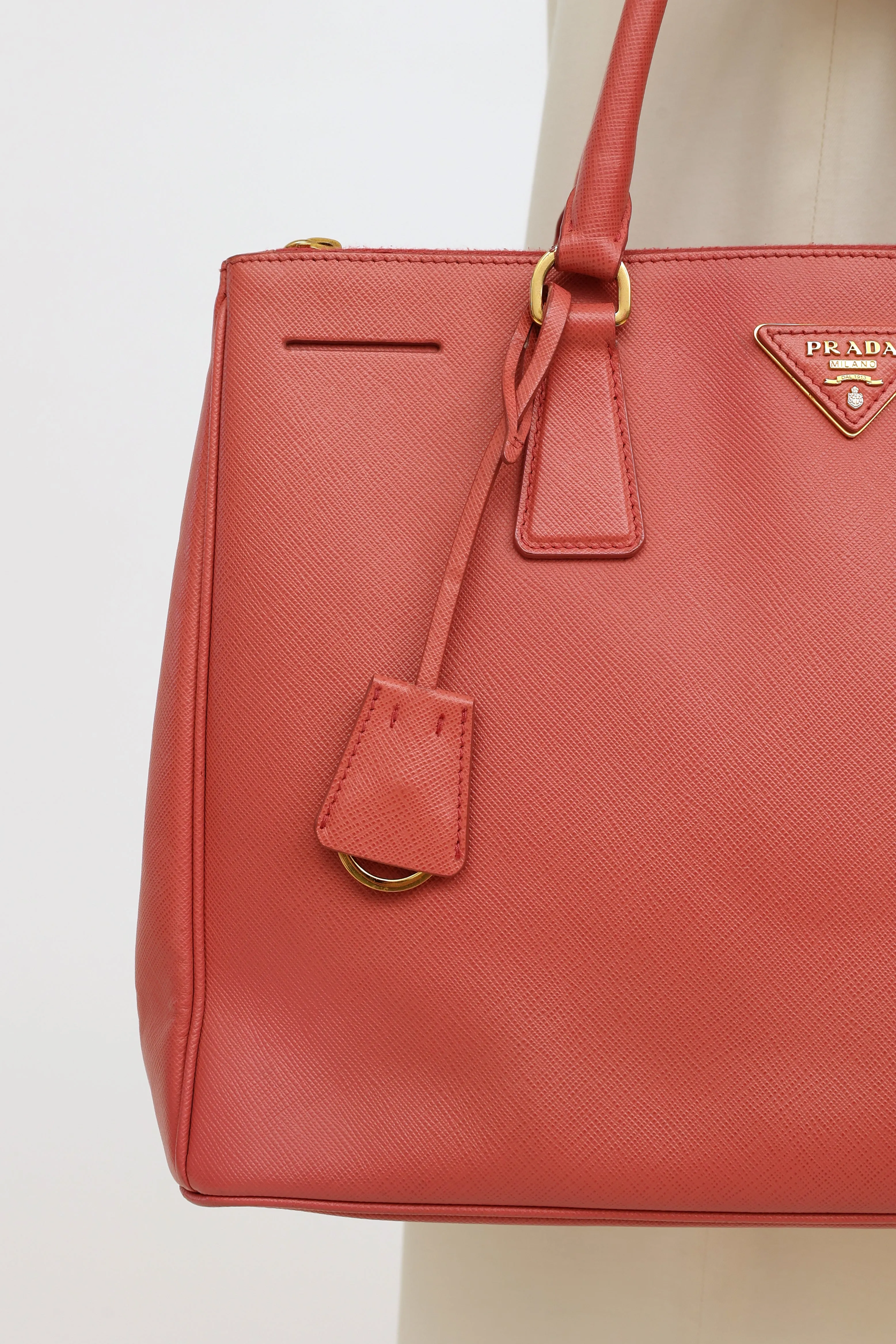 Pink Saffiano Leather Double Zip Galleria Bag