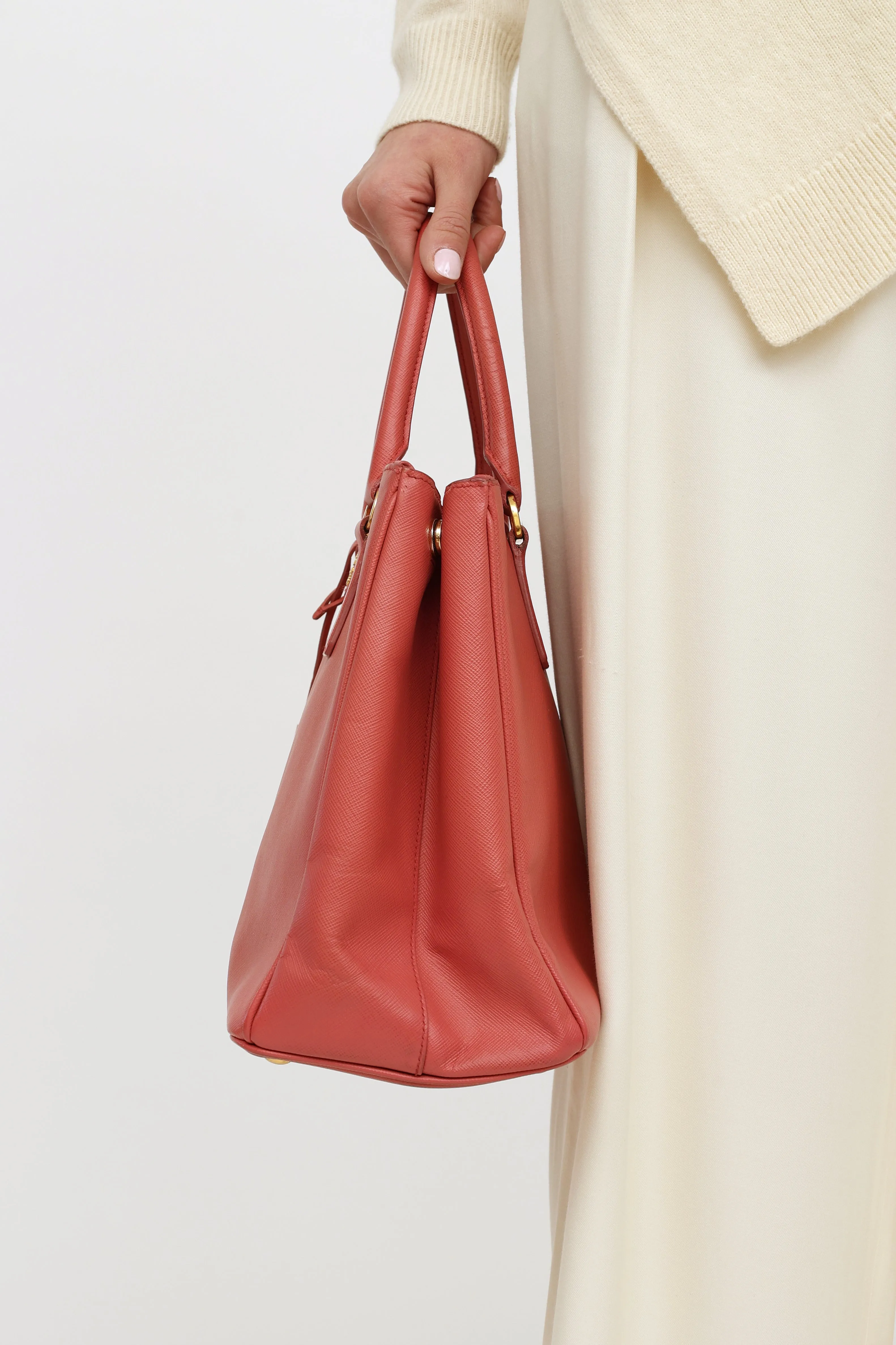 Pink Saffiano Leather Double Zip Galleria Bag