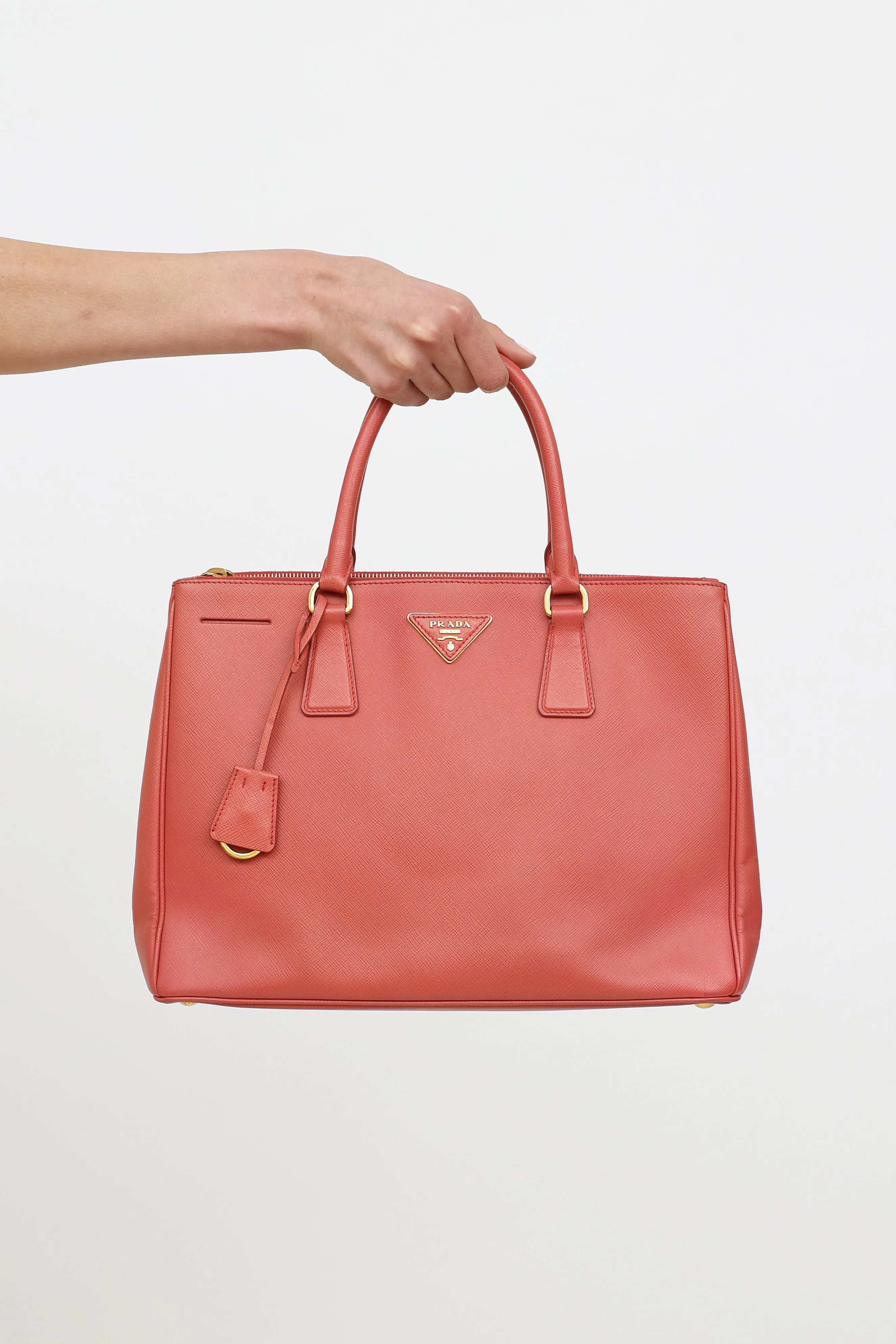Pink Saffiano Leather Double Zip Galleria Bag