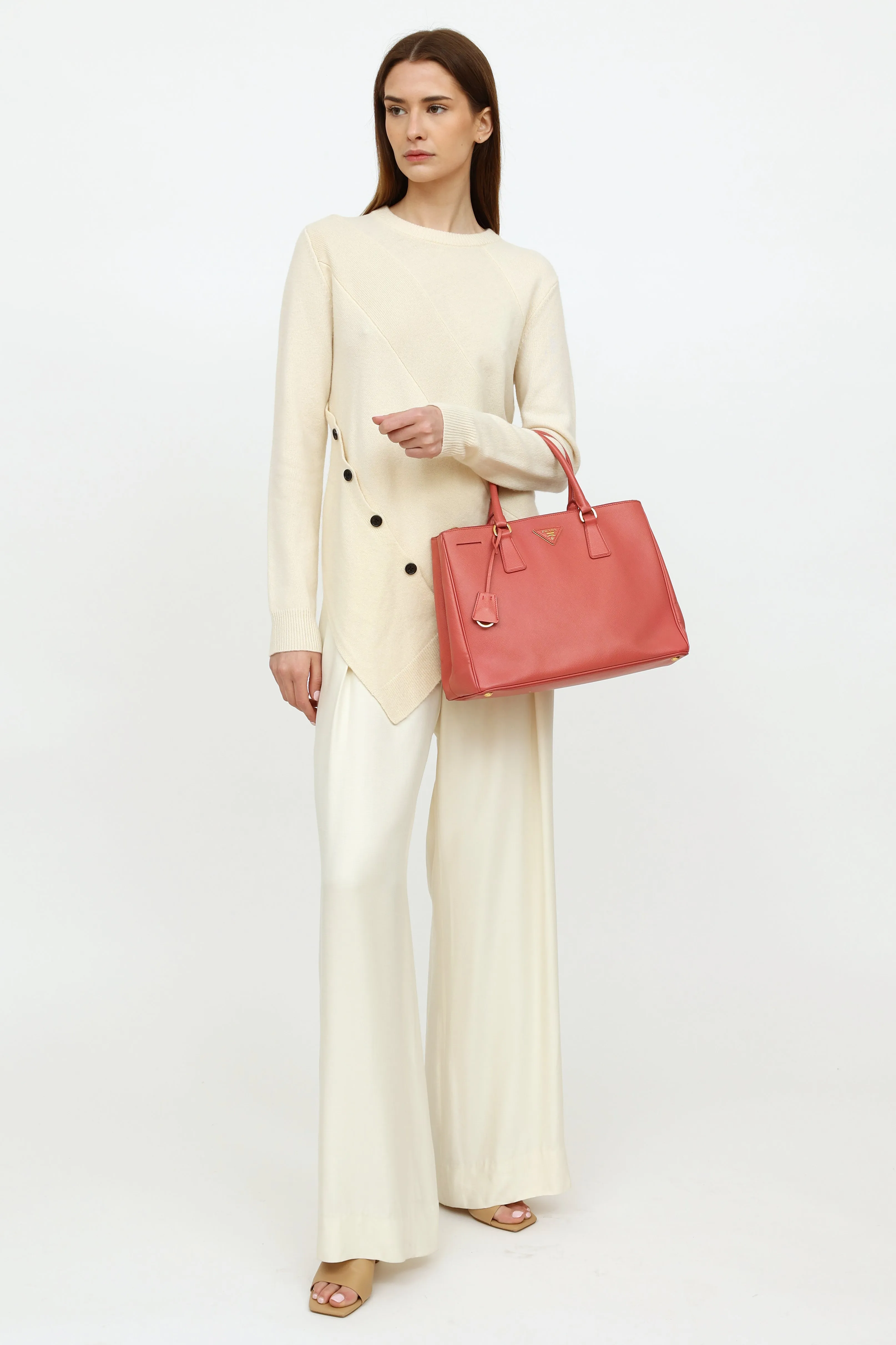 Pink Saffiano Leather Double Zip Galleria Bag