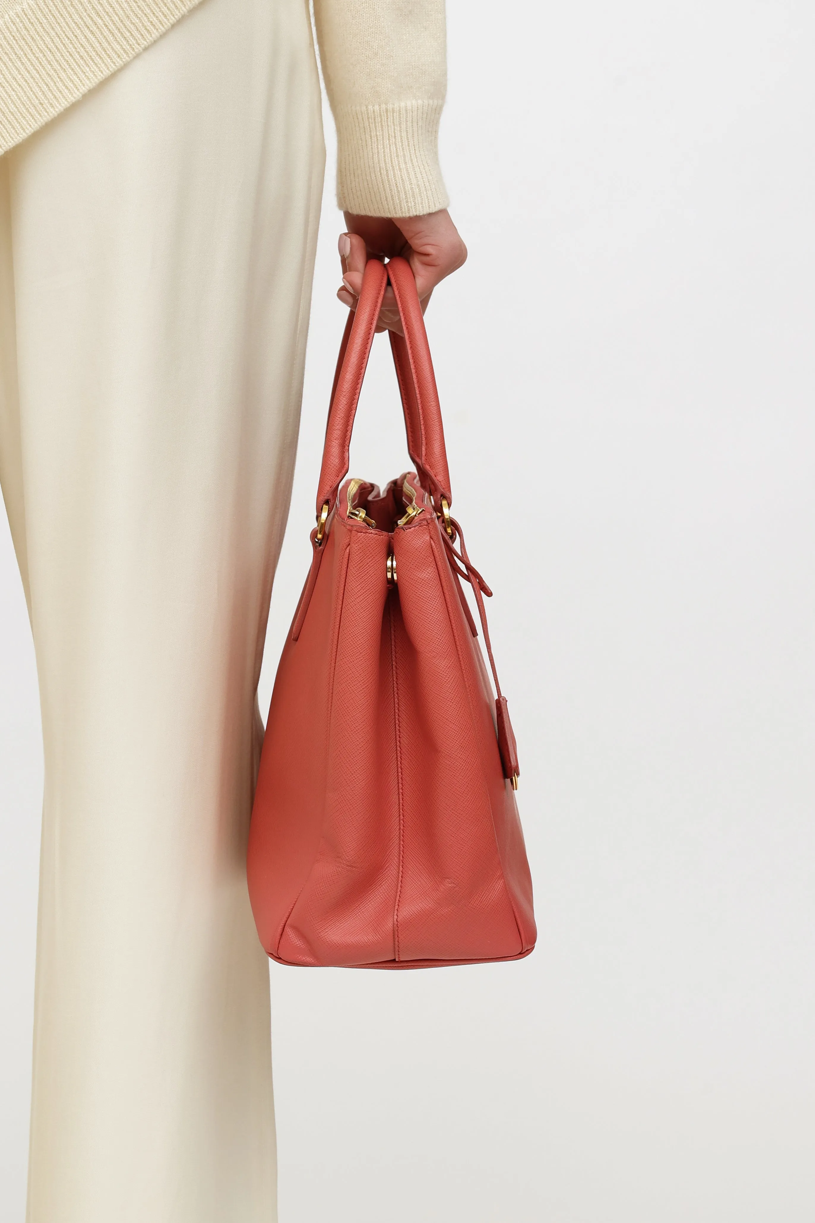 Pink Saffiano Leather Double Zip Galleria Bag