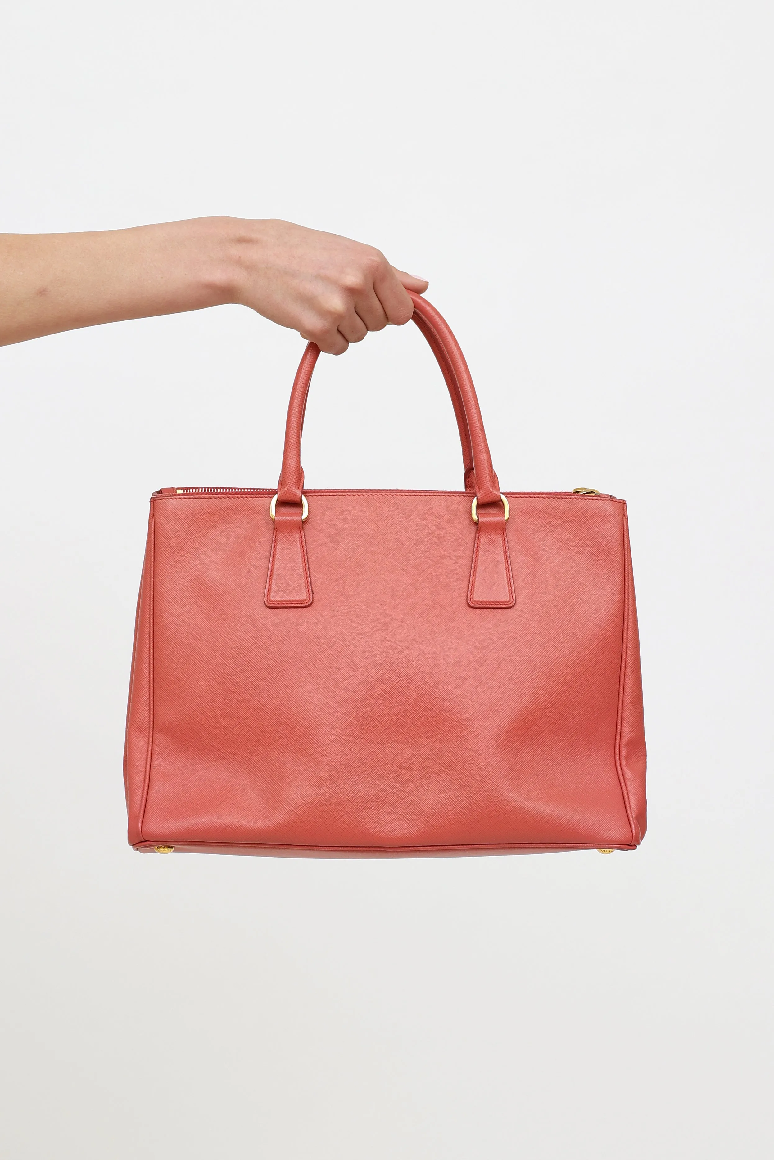 Pink Saffiano Leather Double Zip Galleria Bag