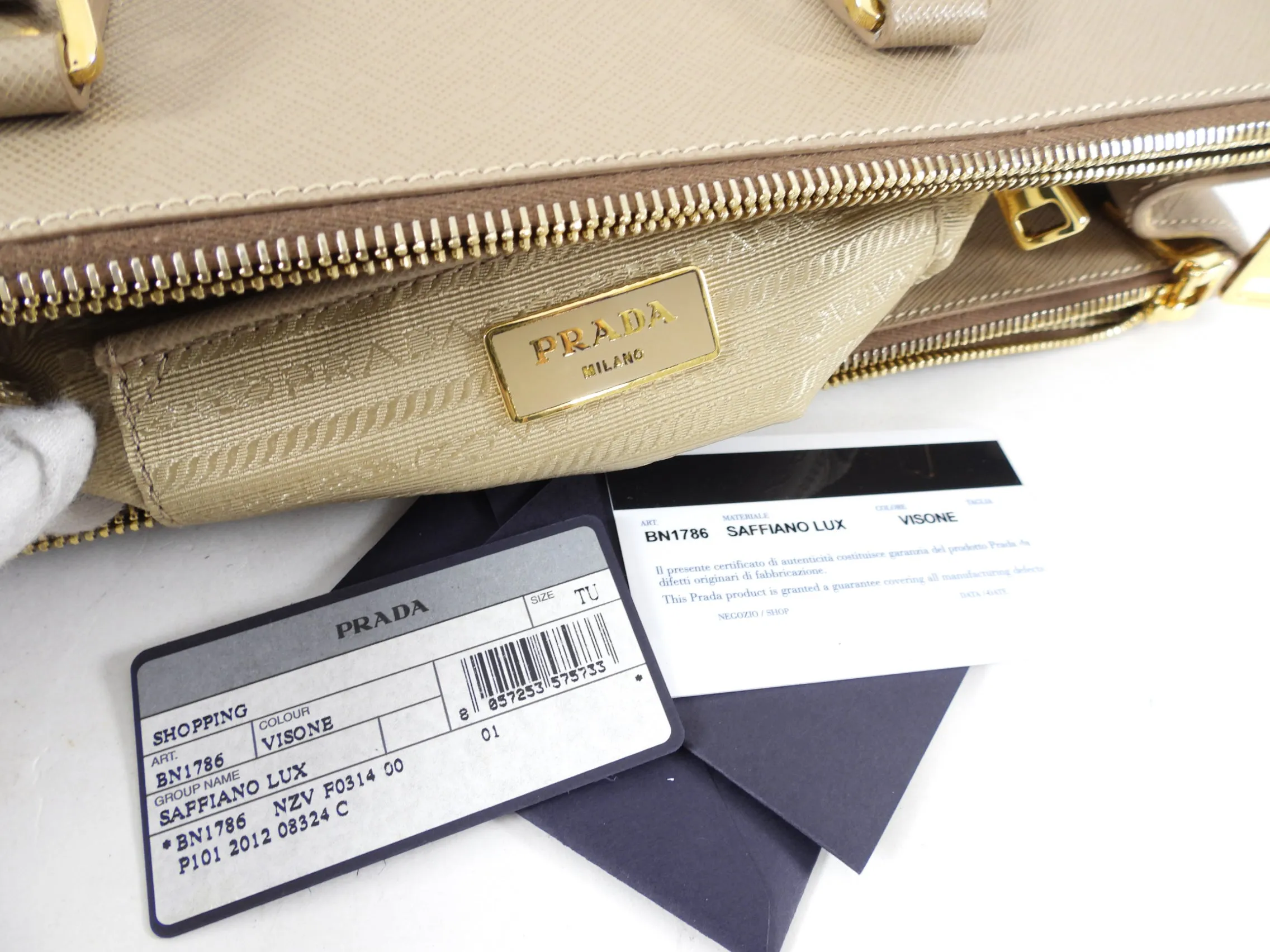 Prada Beige Taupe Galleria Saffiano Leather Double Zip Tote Bag