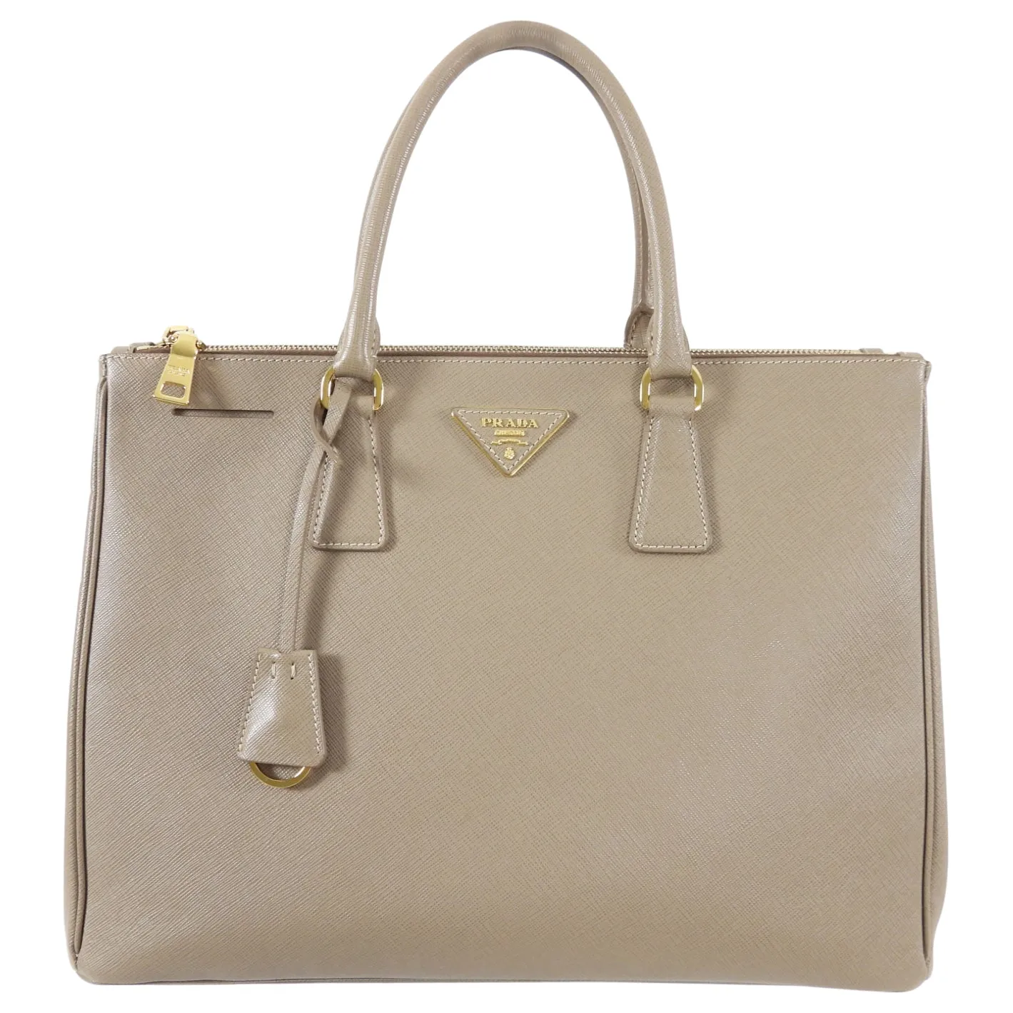 Prada Beige Taupe Galleria Saffiano Leather Double Zip Tote Bag