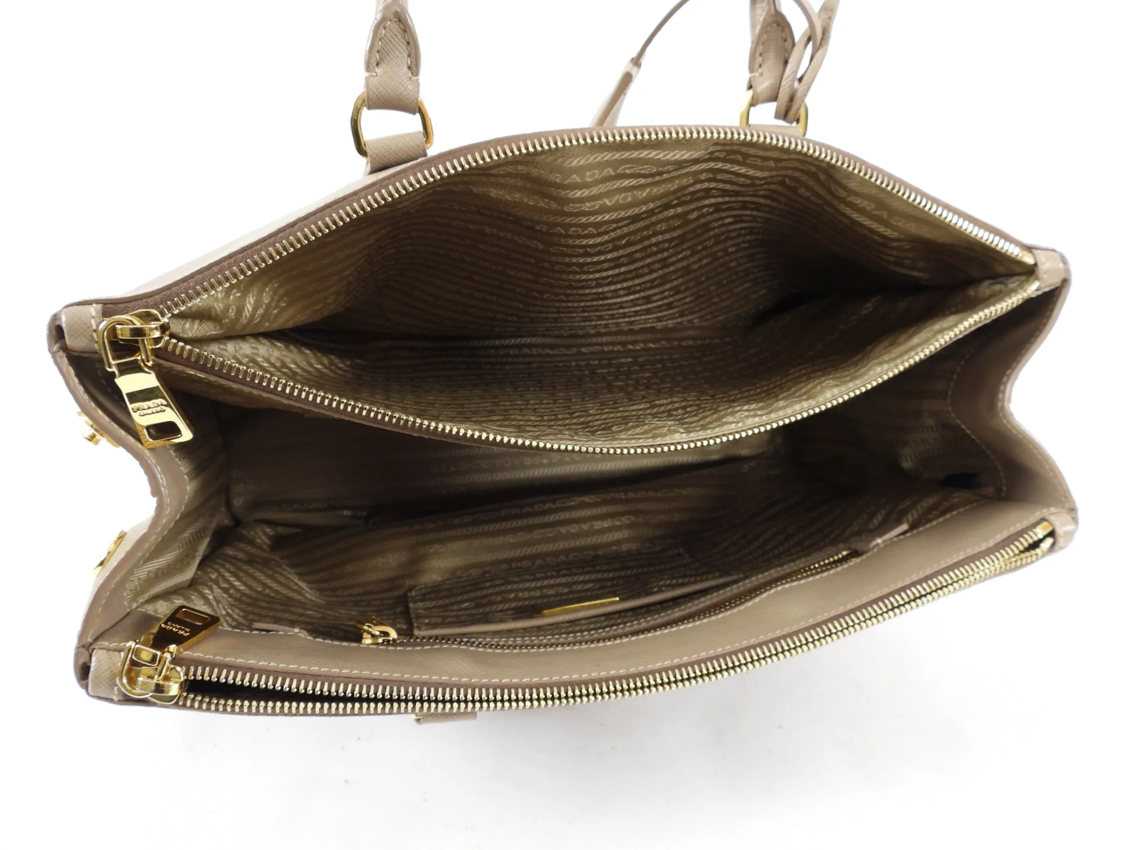 Prada Beige Taupe Galleria Saffiano Leather Double Zip Tote Bag