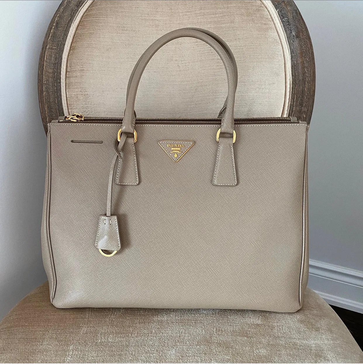 Prada Beige Taupe Galleria Saffiano Leather Double Zip Tote Bag
