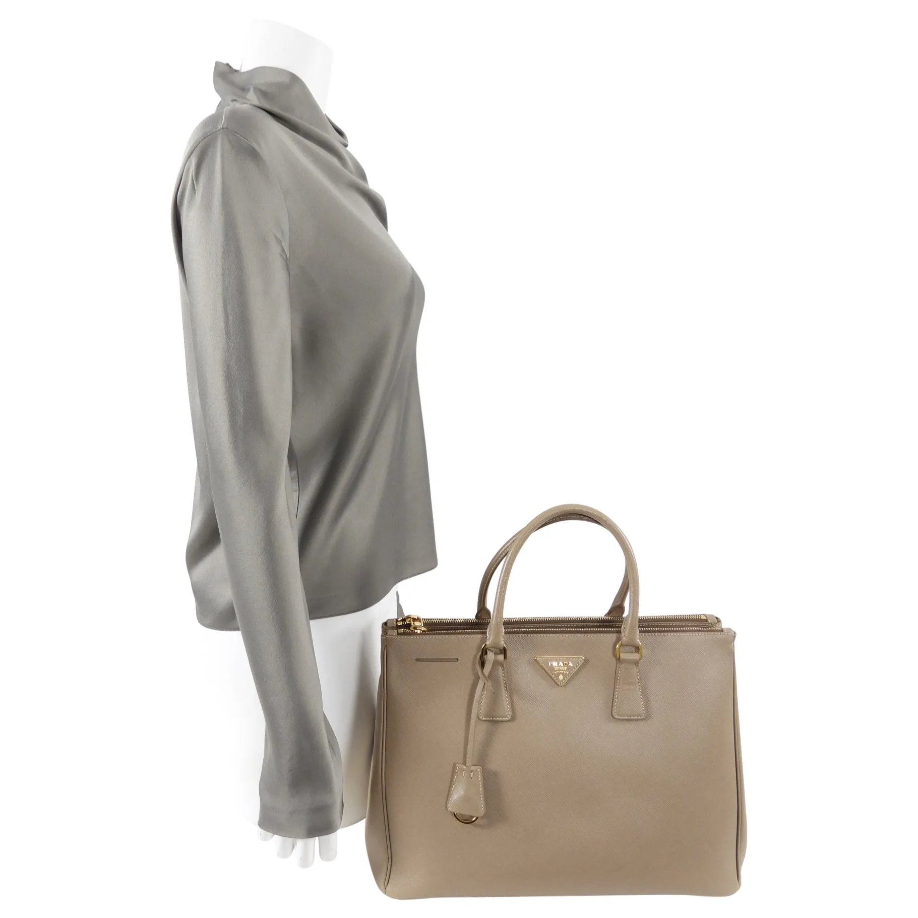 Prada Beige Taupe Galleria Saffiano Leather Double Zip Tote Bag