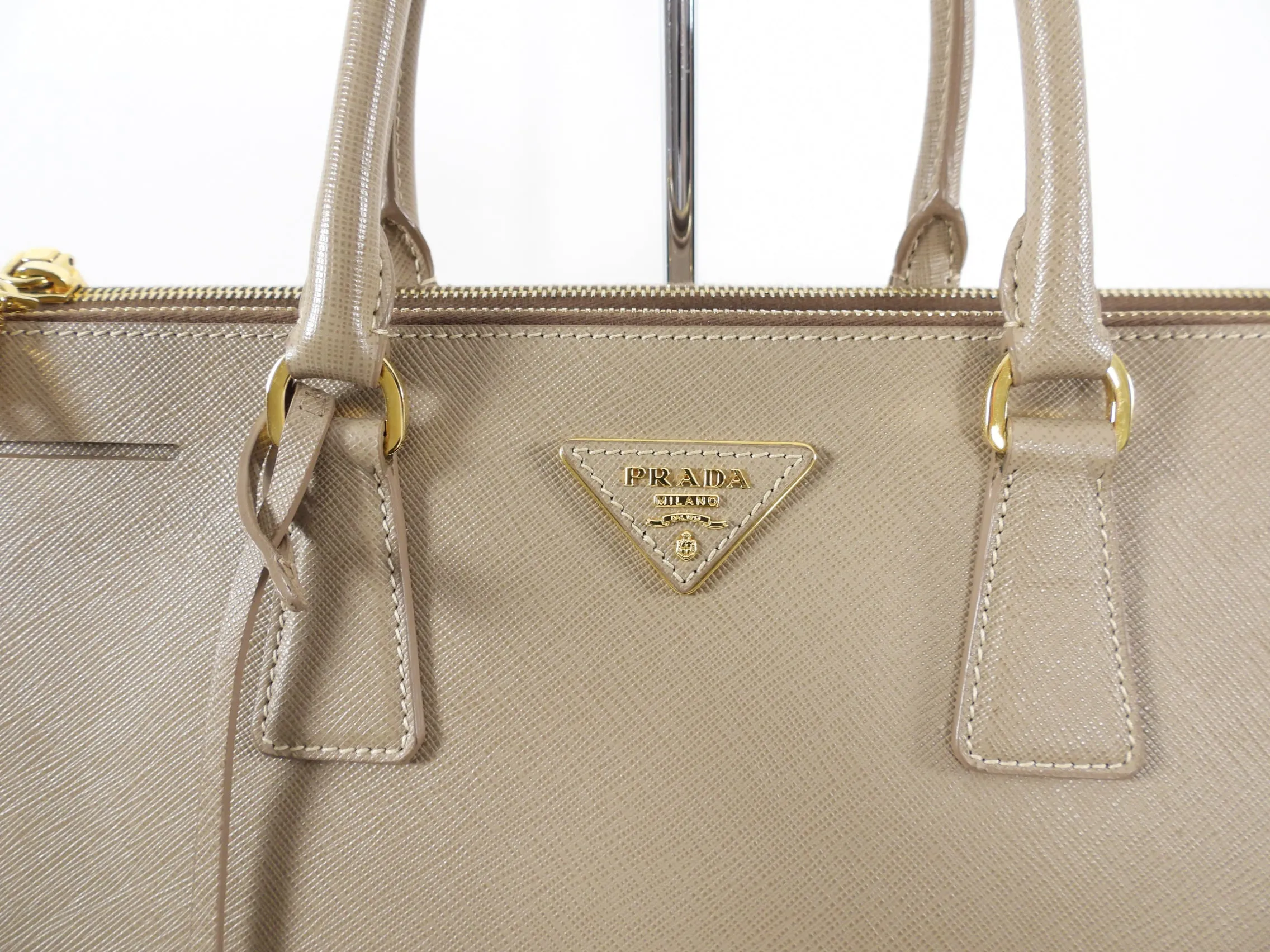 Prada Beige Taupe Galleria Saffiano Leather Double Zip Tote Bag