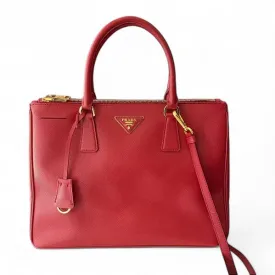 Prada Red Saffiano Lux Leather Medium Galleria Double Zip Tote Gold-Tone Hardware