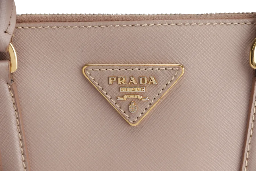PRADA SMALL GALLERIA 2WAY USE TOTE BAG BEIGE SAFFIANO LEATHER GOLD HARDWARE WITH DUST COVER, NO CARD