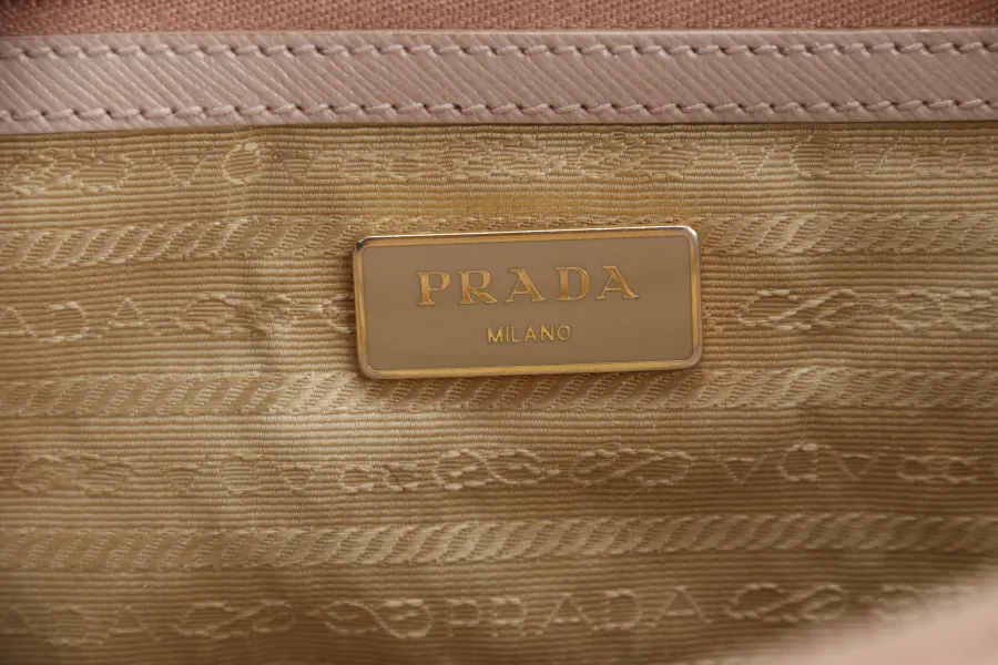 PRADA SMALL GALLERIA 2WAY USE TOTE BAG BEIGE SAFFIANO LEATHER GOLD HARDWARE WITH DUST COVER, NO CARD
