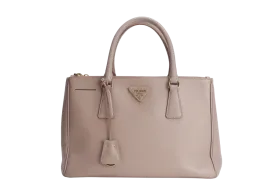 PRADA SMALL GALLERIA 2WAY USE TOTE BAG BEIGE SAFFIANO LEATHER GOLD HARDWARE WITH DUST COVER, NO CARD