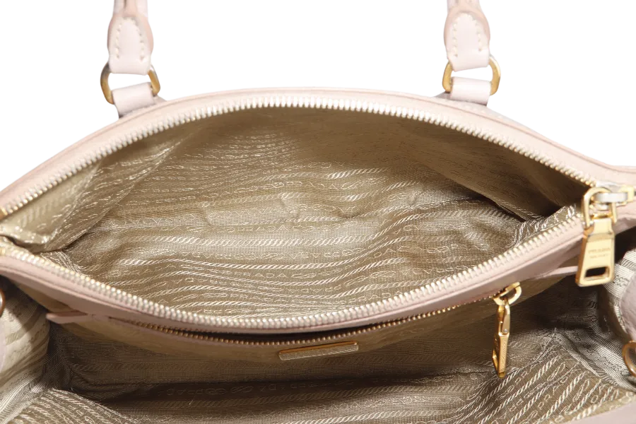 PRADA SMALL GALLERIA 2WAY USE TOTE BAG BEIGE SAFFIANO LEATHER GOLD HARDWARE WITH DUST COVER, NO CARD