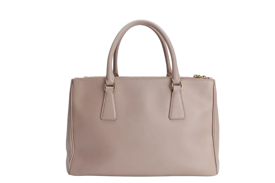 PRADA SMALL GALLERIA 2WAY USE TOTE BAG BEIGE SAFFIANO LEATHER GOLD HARDWARE WITH DUST COVER, NO CARD