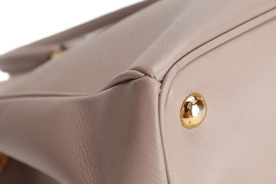 PRADA SMALL GALLERIA 2WAY USE TOTE BAG BEIGE SAFFIANO LEATHER GOLD HARDWARE WITH DUST COVER, NO CARD