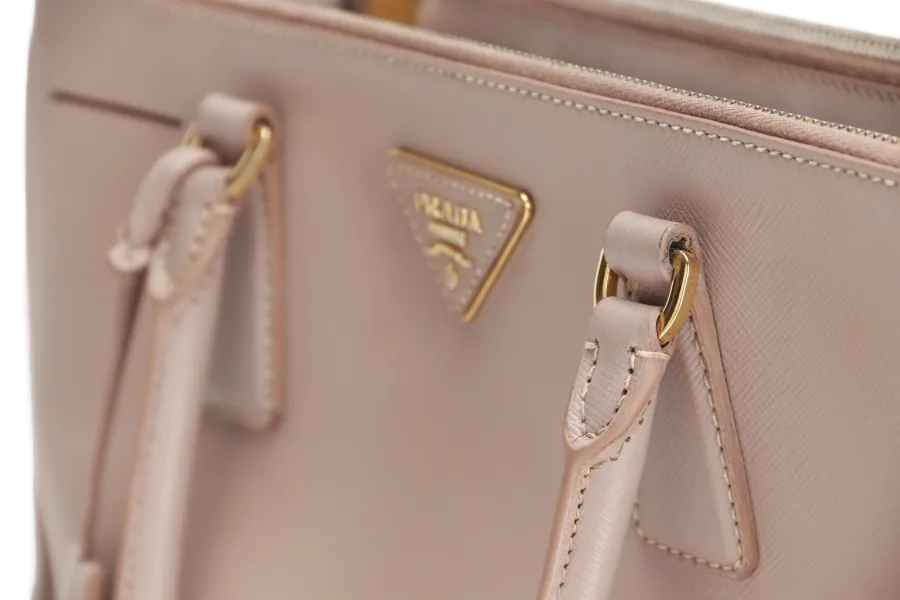 PRADA SMALL GALLERIA 2WAY USE TOTE BAG BEIGE SAFFIANO LEATHER GOLD HARDWARE WITH DUST COVER, NO CARD