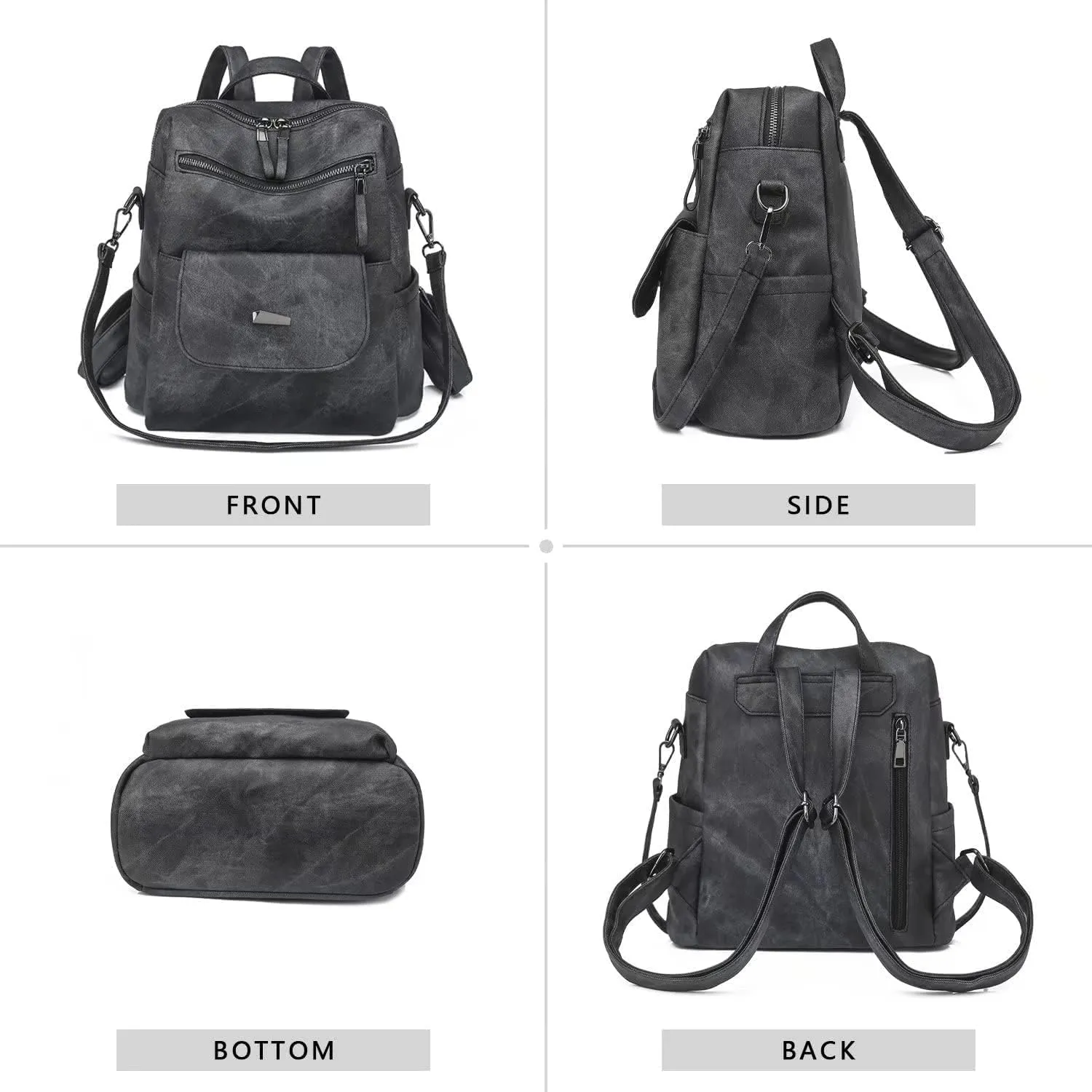 PU Leather Backpack Purse for Women Fashion Multipurpose Design Handbag Ladies Shoulder Bags Travel Backpack Black
