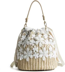Straw Crossbody Bag, Women Beach Shoulder Summer Top Handle Crossbody Round Purse Ladies Woven Fashion Crochet