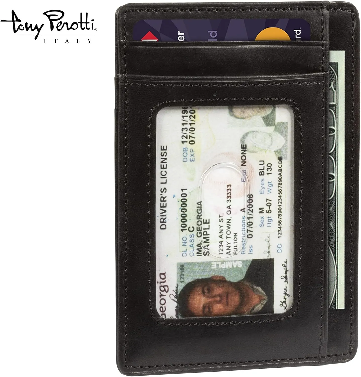 Tony Perotti Men's Italian Leather Wallets - Men's Ultra Slim RFID Wallet - Skinny Wallet for Men With ID Window - Eco-Friendly Tanned Full Grain Leather Wallet Made in Italy