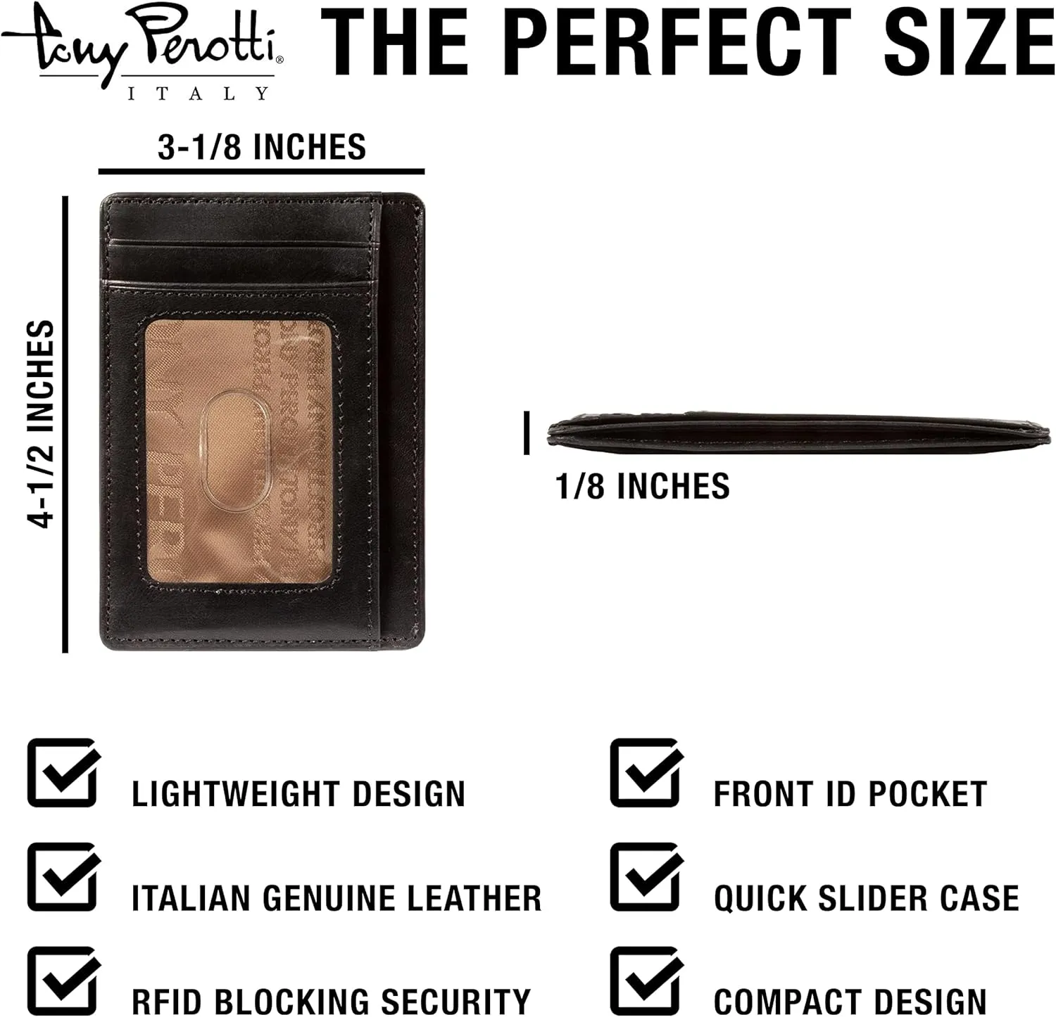 Tony Perotti Men's Italian Leather Wallets - Men's Ultra Slim RFID Wallet - Skinny Wallet for Men With ID Window - Eco-Friendly Tanned Full Grain Leather Wallet Made in Italy
