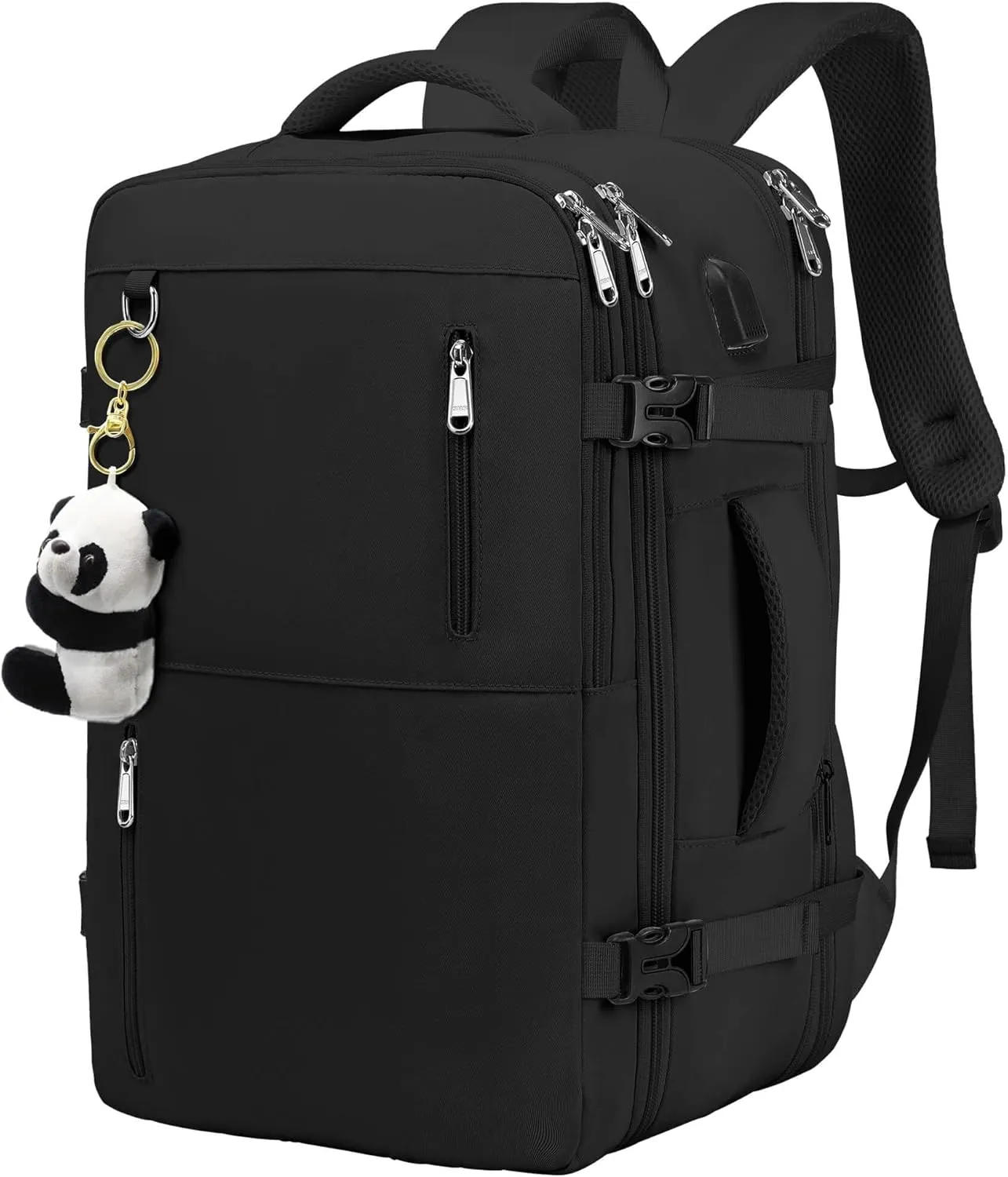 Travel Backpack for Women Men, Large Hand Luggage Backpack, Expandable Hand Luggage Bag, 17'' Laptop Backpack for Outdoor Hiking Business Trip, Black