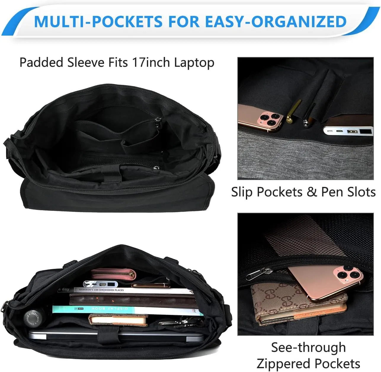 VASCHY Messenger Bag for Men, Fashion Laptop Satchel Crossbody Shoulder Side Bag for Men and Women for Work,Business