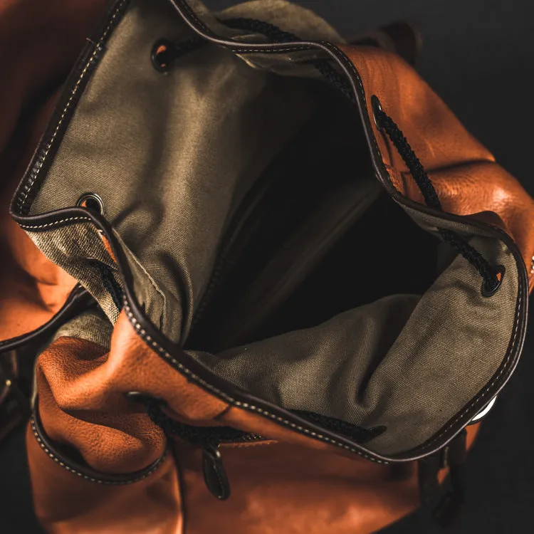 YAAGLE Unisex Vegetable Tanned Leather Drawstring Backpack YGM8124
