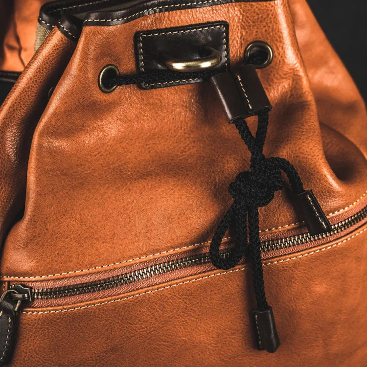 YAAGLE Unisex Vegetable Tanned Leather Drawstring Backpack YGM8124