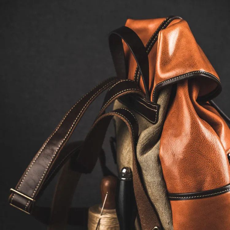 YAAGLE Unisex Vegetable Tanned Leather Drawstring Backpack YGM8124