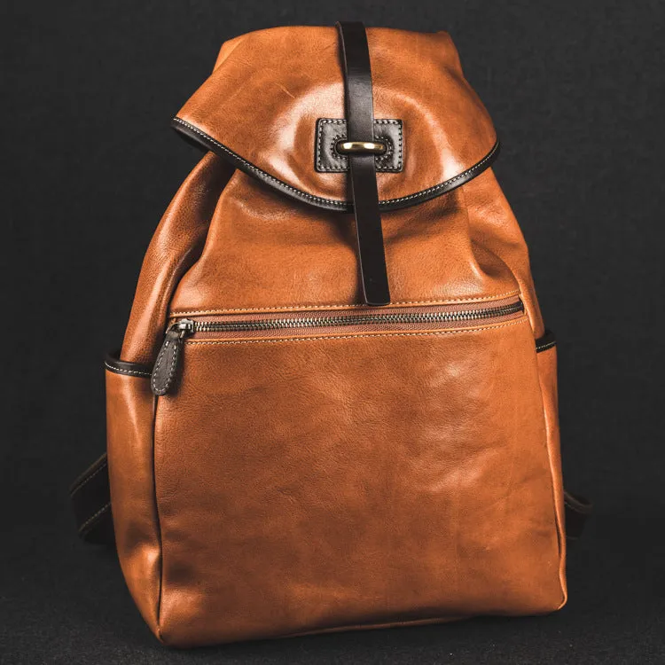 YAAGLE Unisex Vegetable Tanned Leather Drawstring Backpack YGM8124
